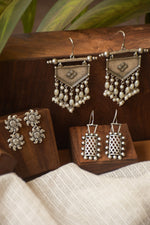 Load image into Gallery viewer, Riya Silver Lookalike 3 Earrings Combo