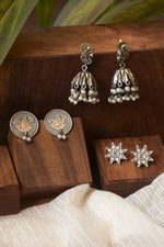 Load image into Gallery viewer, Kavya Silver Lookalike 3 Earrings Combo