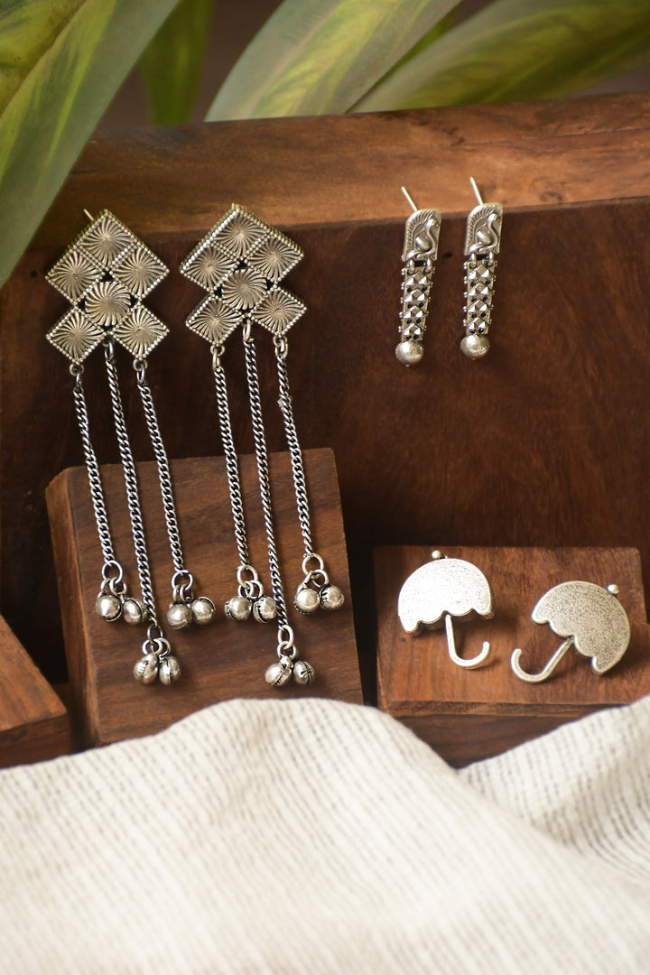 Anika Silver Lookalike 3 Earrings Combo