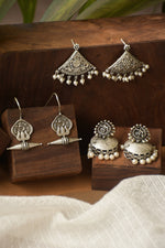 Load image into Gallery viewer, Nishi Silver Lookalike 3 Earrings Combo