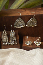 Load image into Gallery viewer, Taniya Silver Lookalike 3 Earrings Combo