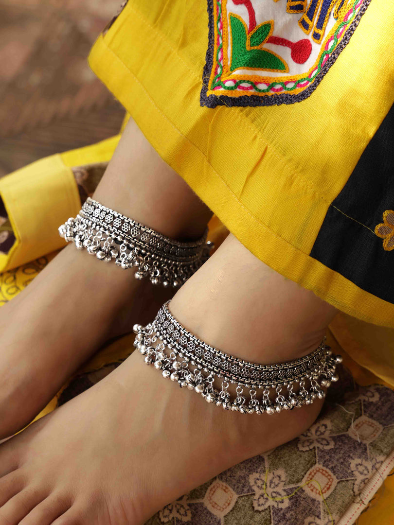 Vaishnavi  Designer Oxidised Silver Anklet