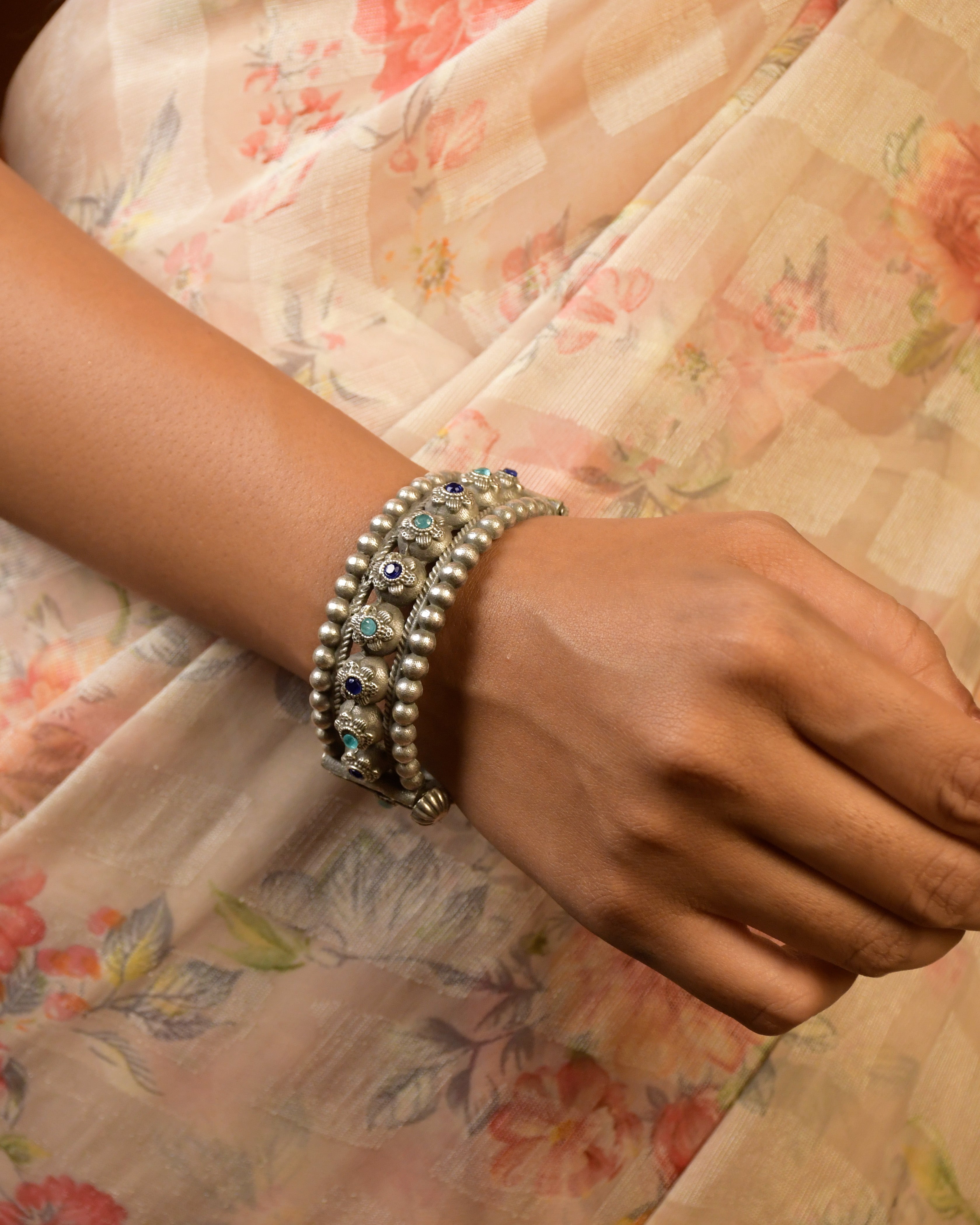 Reva Silver Lookalike Stone Bangle