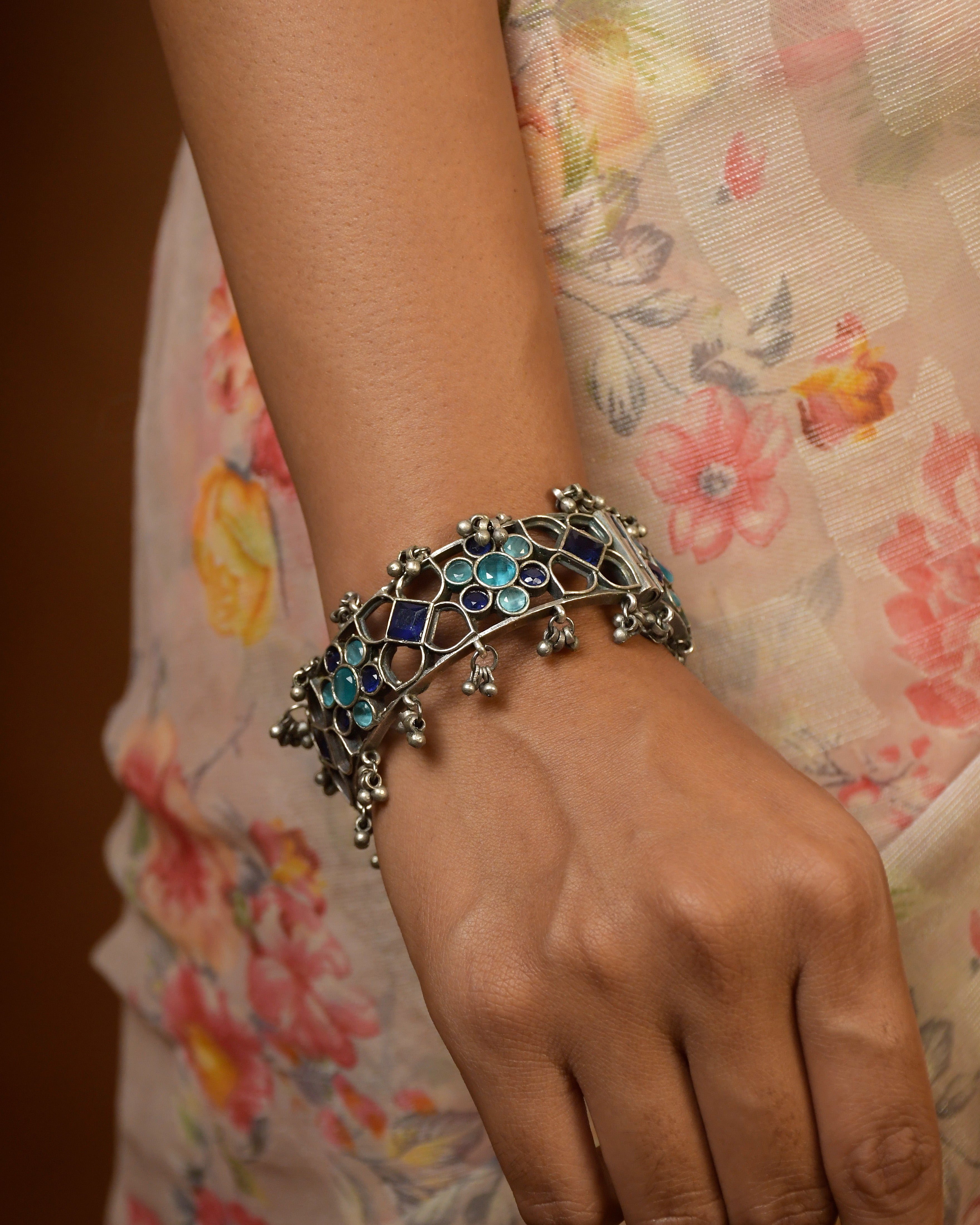 Manya Silver Lookalike Stone Bangles