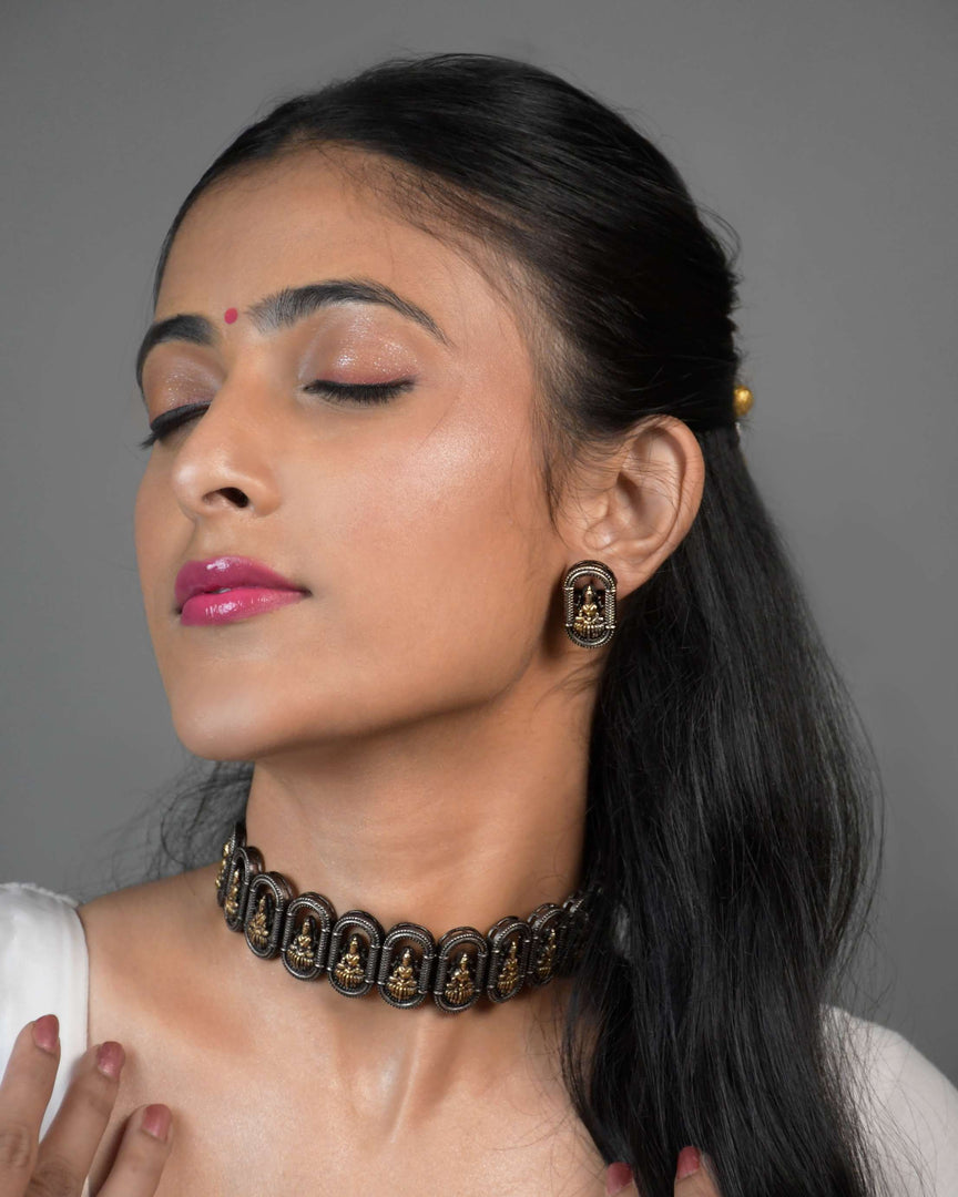 Oxidised Lakshmi Temple Choker Necklace Set