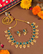 Load image into Gallery viewer, Turquoise stone necklace set from golden Rakshabandhan hamper - Naman Arts