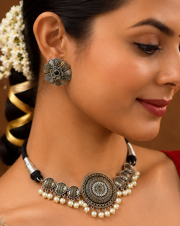 Yuvika Dual tone Necklace Set