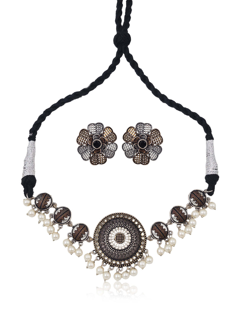 Yuvika Dual tone Necklace Set
