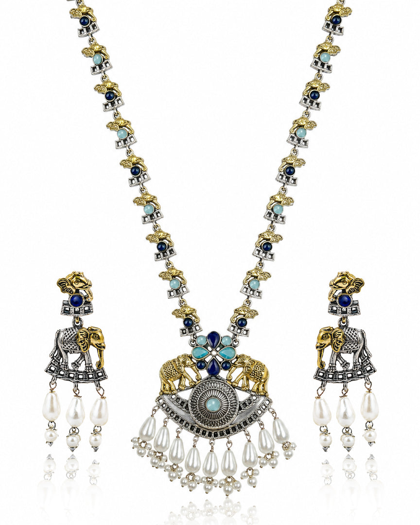 Vamika Dual Tone Stone Necklace Set