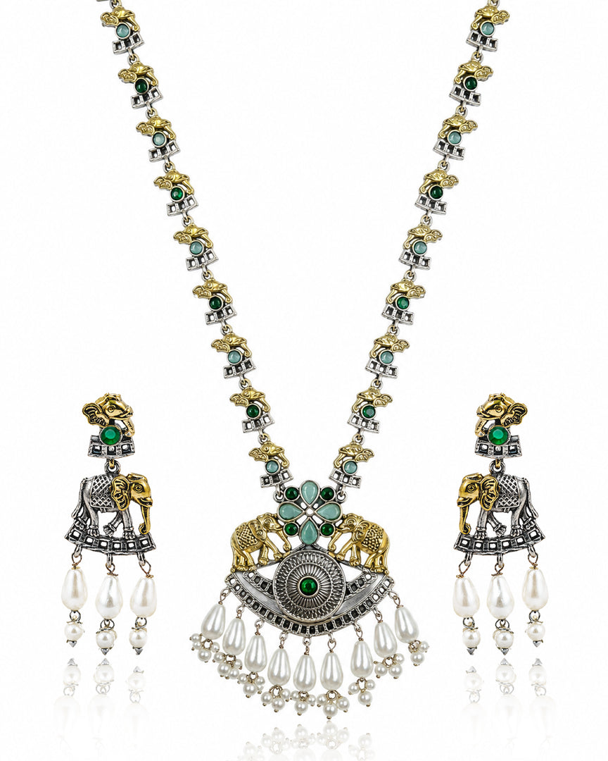 Vamika Dual Tone Stone Necklace Set