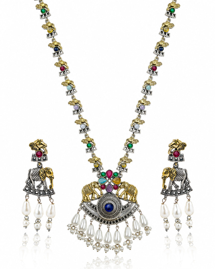 Vamika Dual Tone Stone Necklace Set