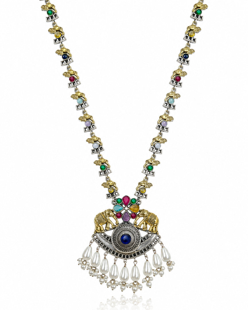 Vamika Dual Tone Stone Necklace Set