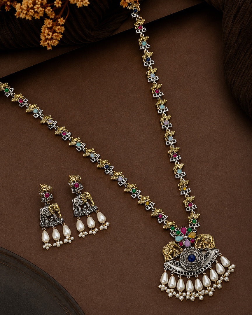 Vamika Dual Tone Stone Necklace Set