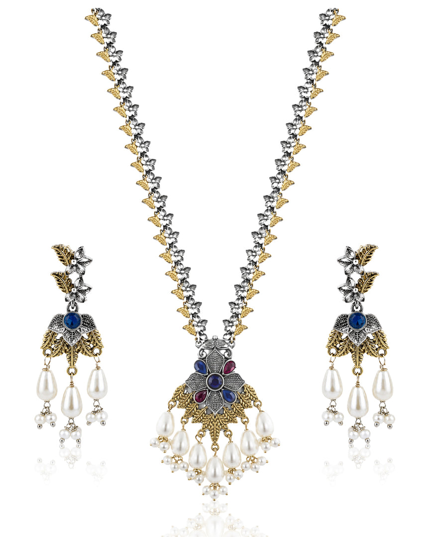 kanak Dual Tone Stone Necklace Set