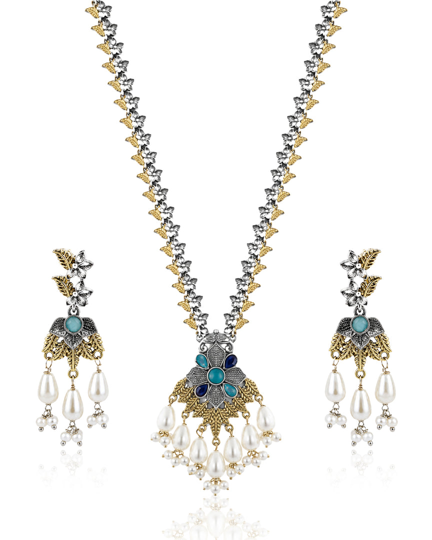 kanak Dual Tone Stone Necklace Set