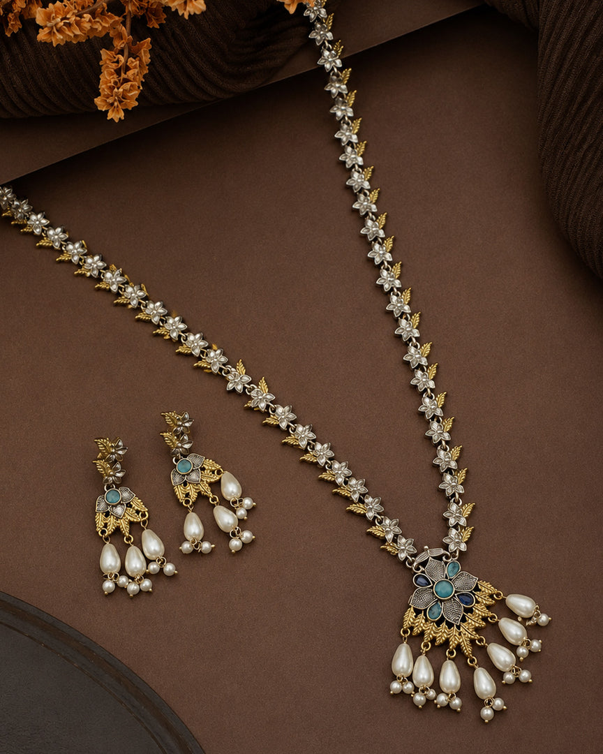 kanak Dual Tone Stone Necklace Set