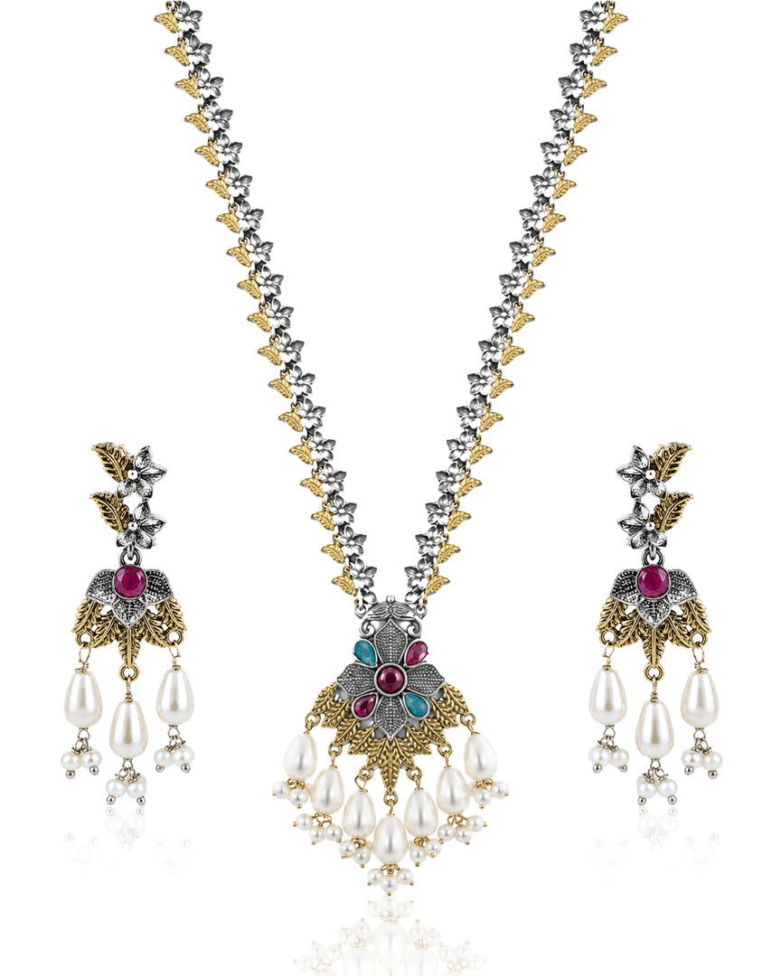 kanak Dual Tone Stone Necklace Set