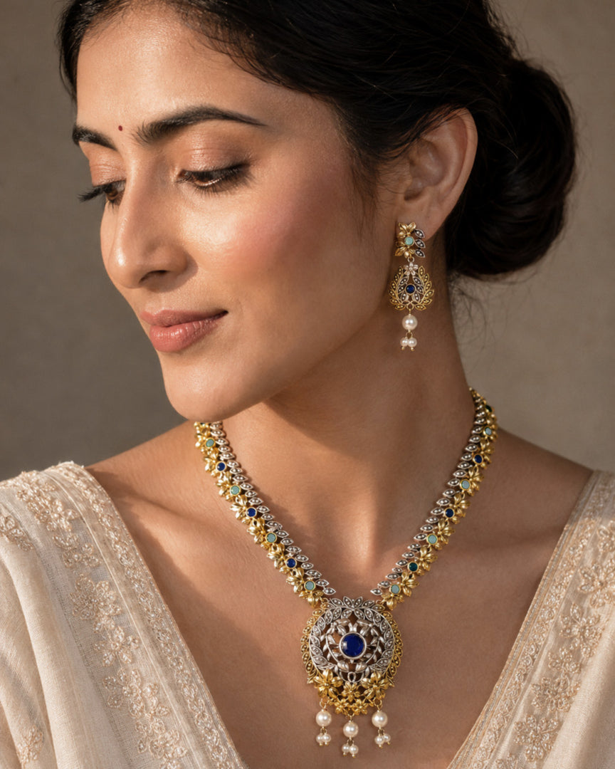 Akriti Dual Tone Stone Necklace Set
