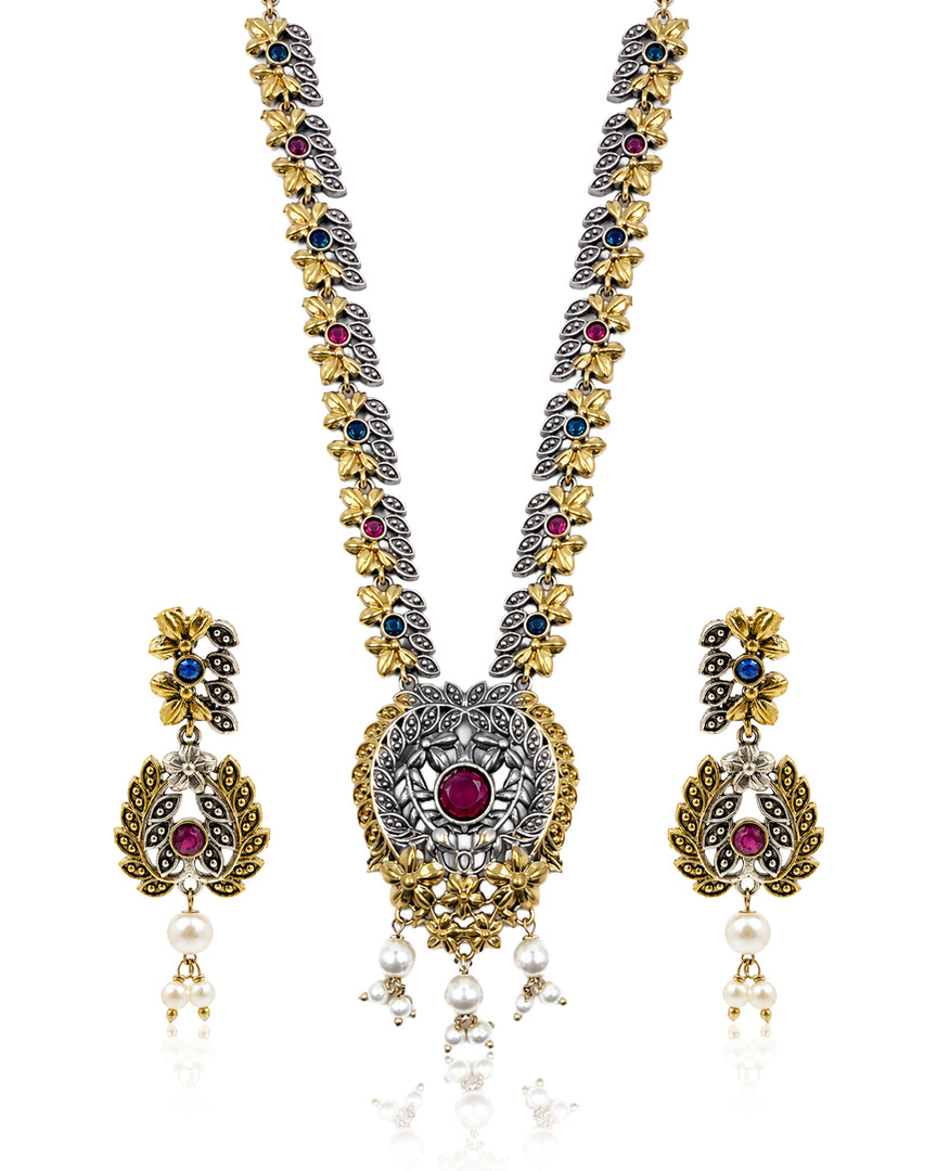 Akriti Dual Tone Stone Necklace Set
