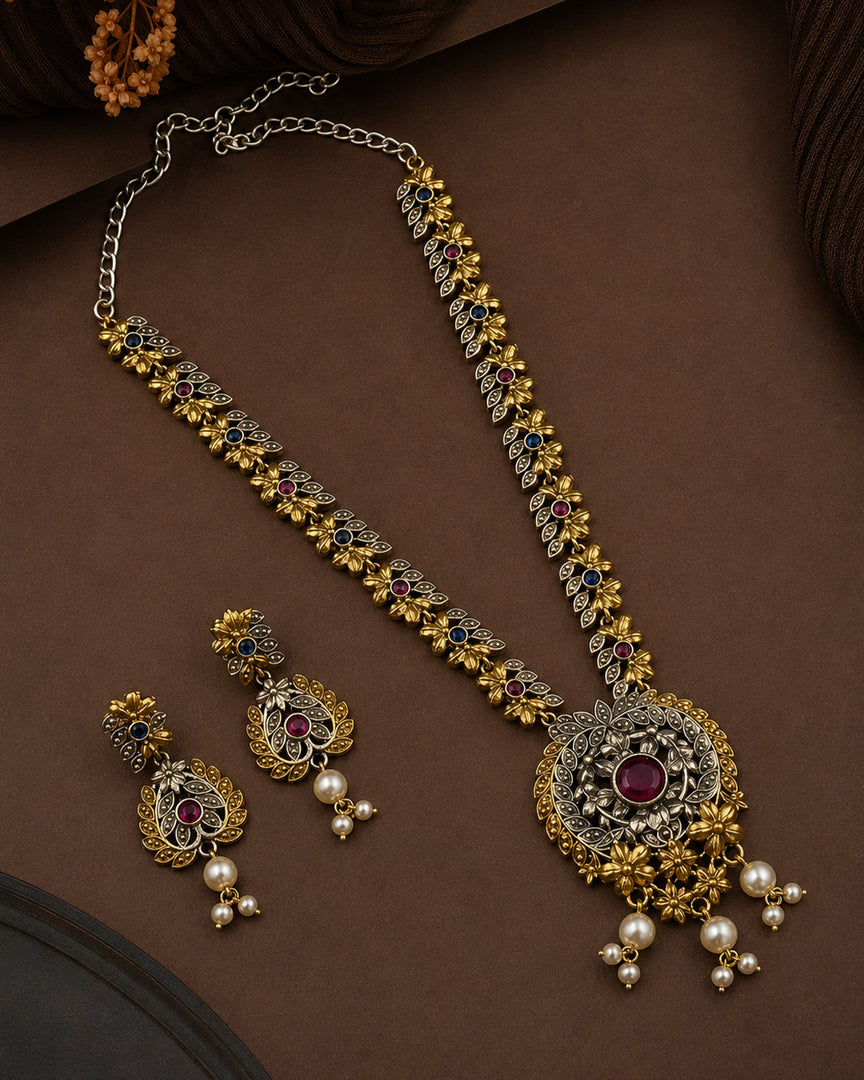Akriti Dual Tone Stone Necklace Set