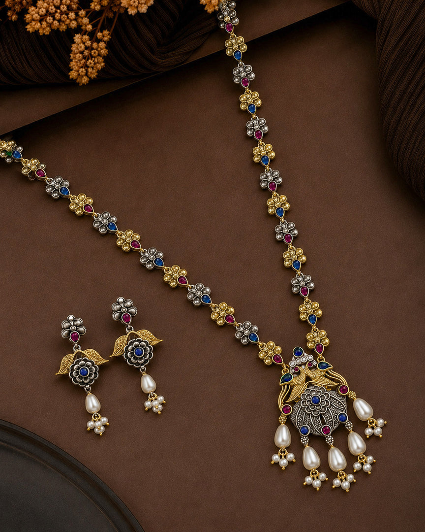 Krishna Dual tone Stone Necklace Set