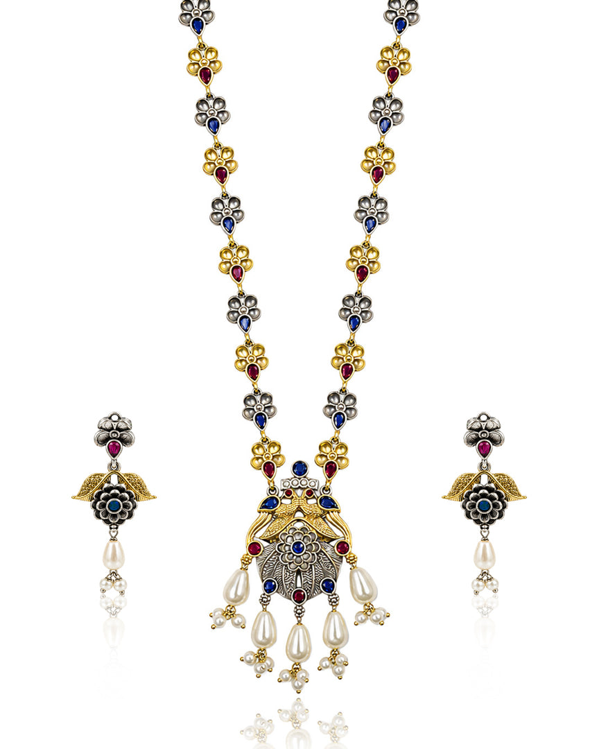 Krishna Dual tone Stone Necklace Set