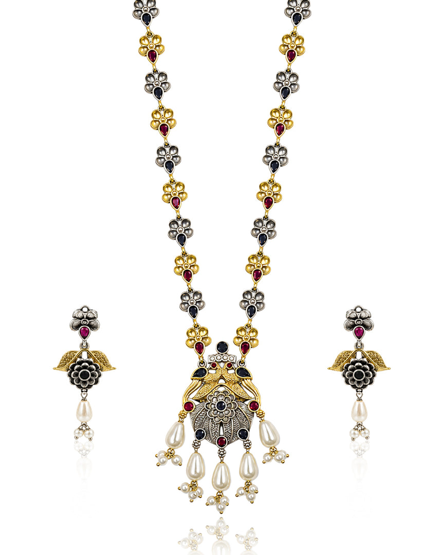 Krishna Dual tone Stone Necklace Set