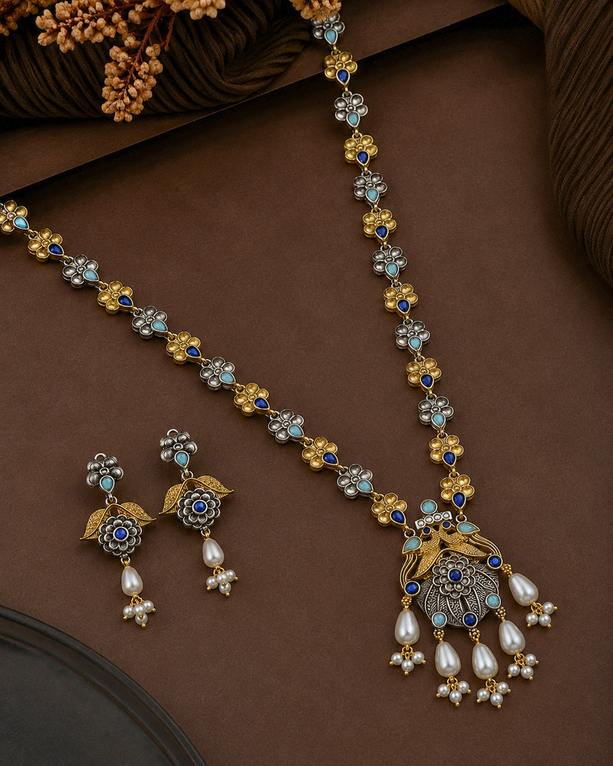 Krishna Dual tone Stone Necklace Set