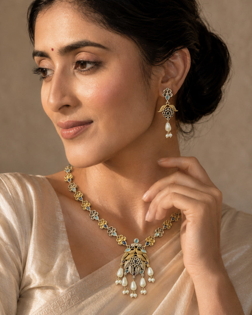 Krishna Dual tone Stone Necklace Set