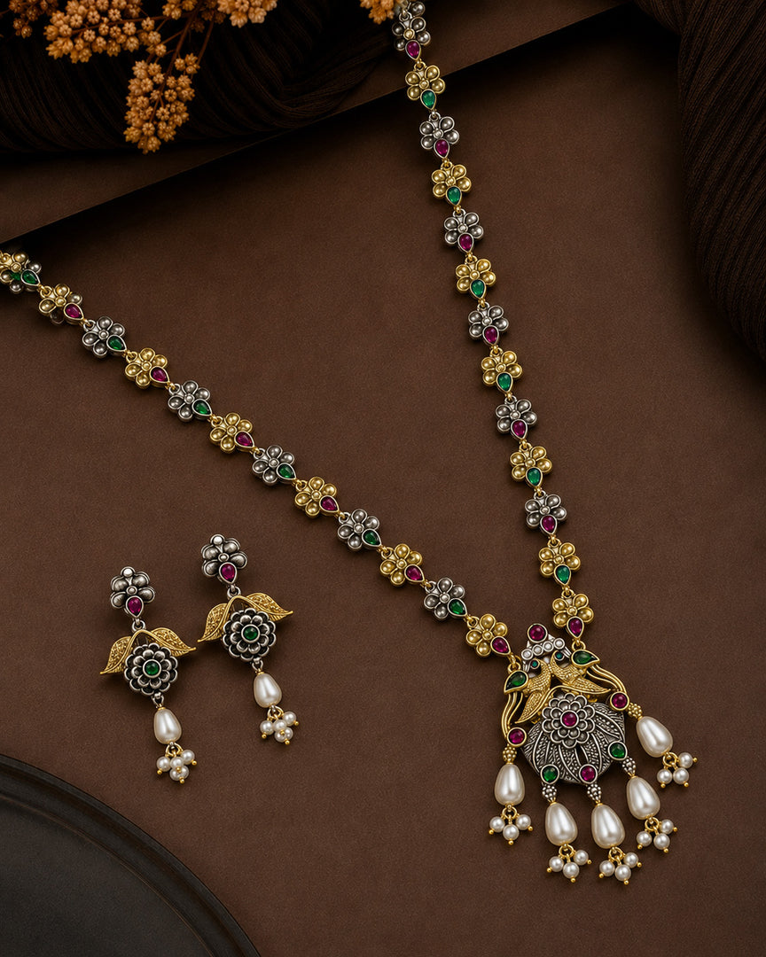 Krishna Dual tone Stone Necklace Set