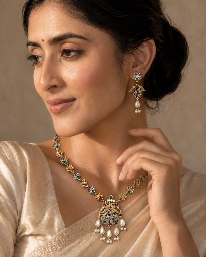 Krishna Dual tone Stone Necklace Set