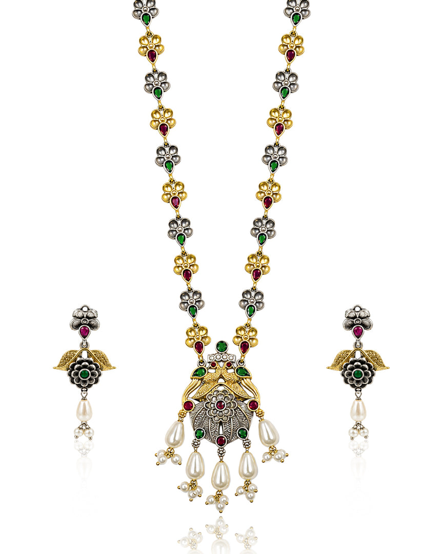 Krishna Dual tone Stone Necklace Set