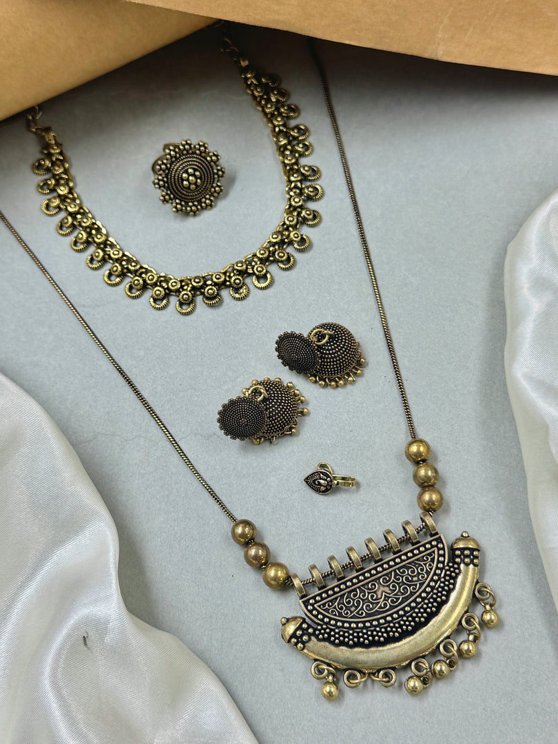 Oxidised Golden Jewellery Set