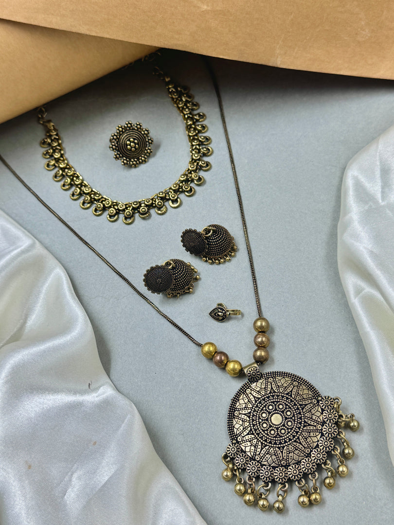 Oxidised Golden Jewellery Set
