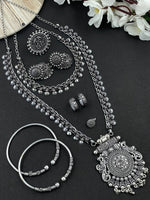 Load image into Gallery viewer, MUKTI OXIDISED SILVER PENDANT NECKLACE JEWELLERY SET COMBO