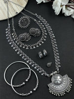 Load image into Gallery viewer, MUKTI OXIDISED SILVER PENDANT NECKLACE JEWELLERY SET COMBO