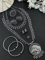 Load image into Gallery viewer, MUKTI OXIDISED SILVER PENDANT NECKLACE JEWELLERY SET COMBO