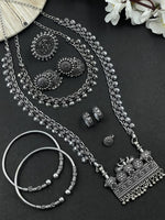 Load image into Gallery viewer, MUKTI OXIDISED SILVER PENDANT NECKLACE JEWELLERY SET COMBO