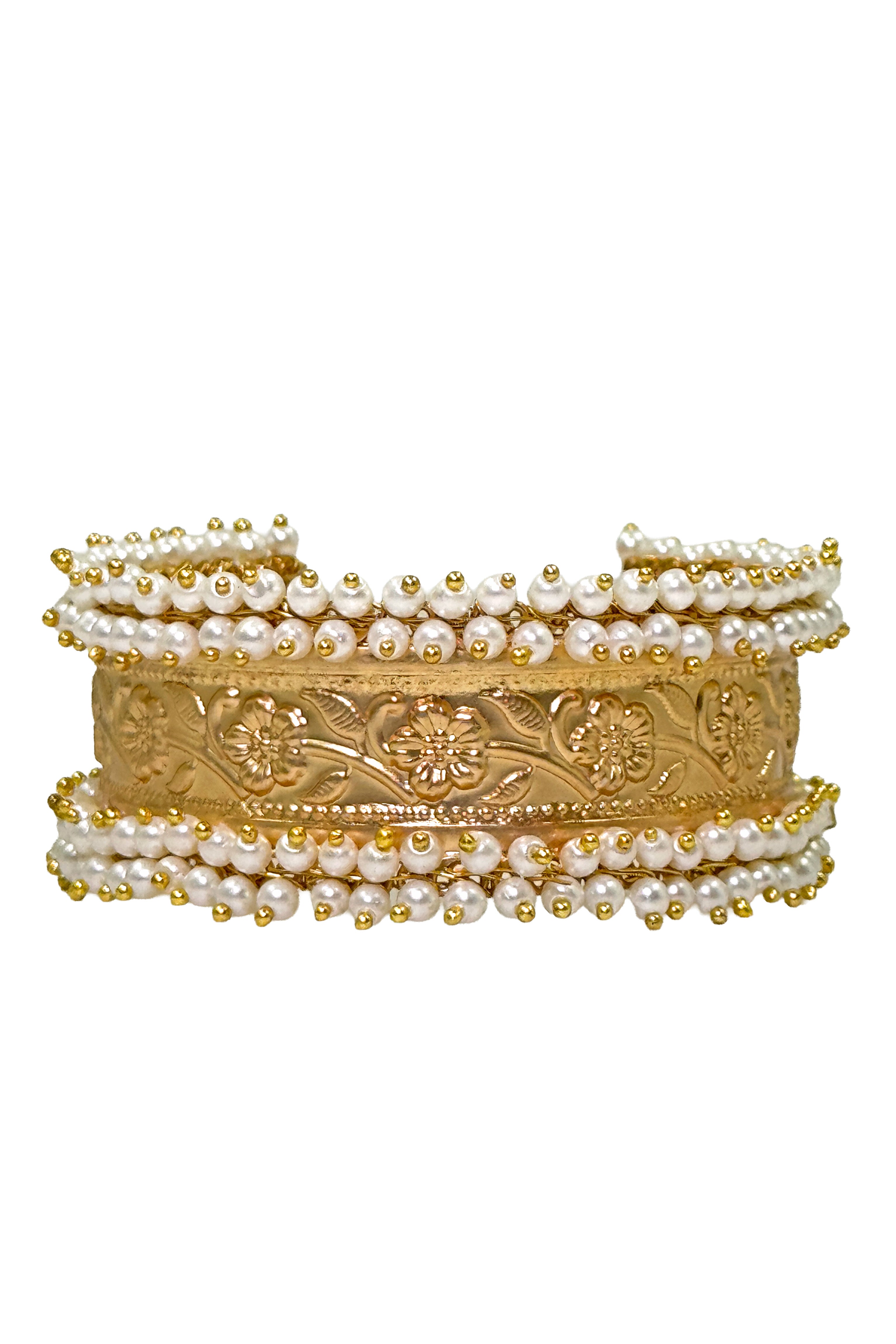 ELEGANT FLOWER PATTERN HANDMADE KADA WITH PEARLS