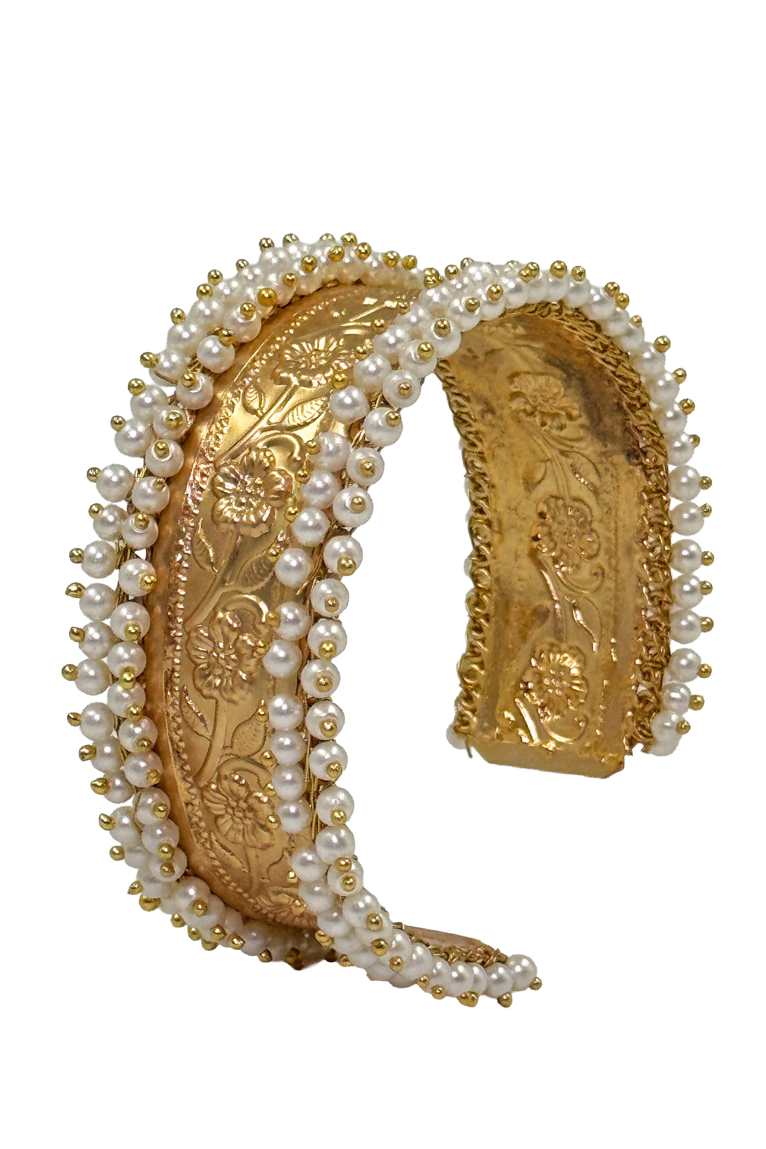 ELEGANT FLOWER PATTERN HANDMADE KADA WITH PEARLS