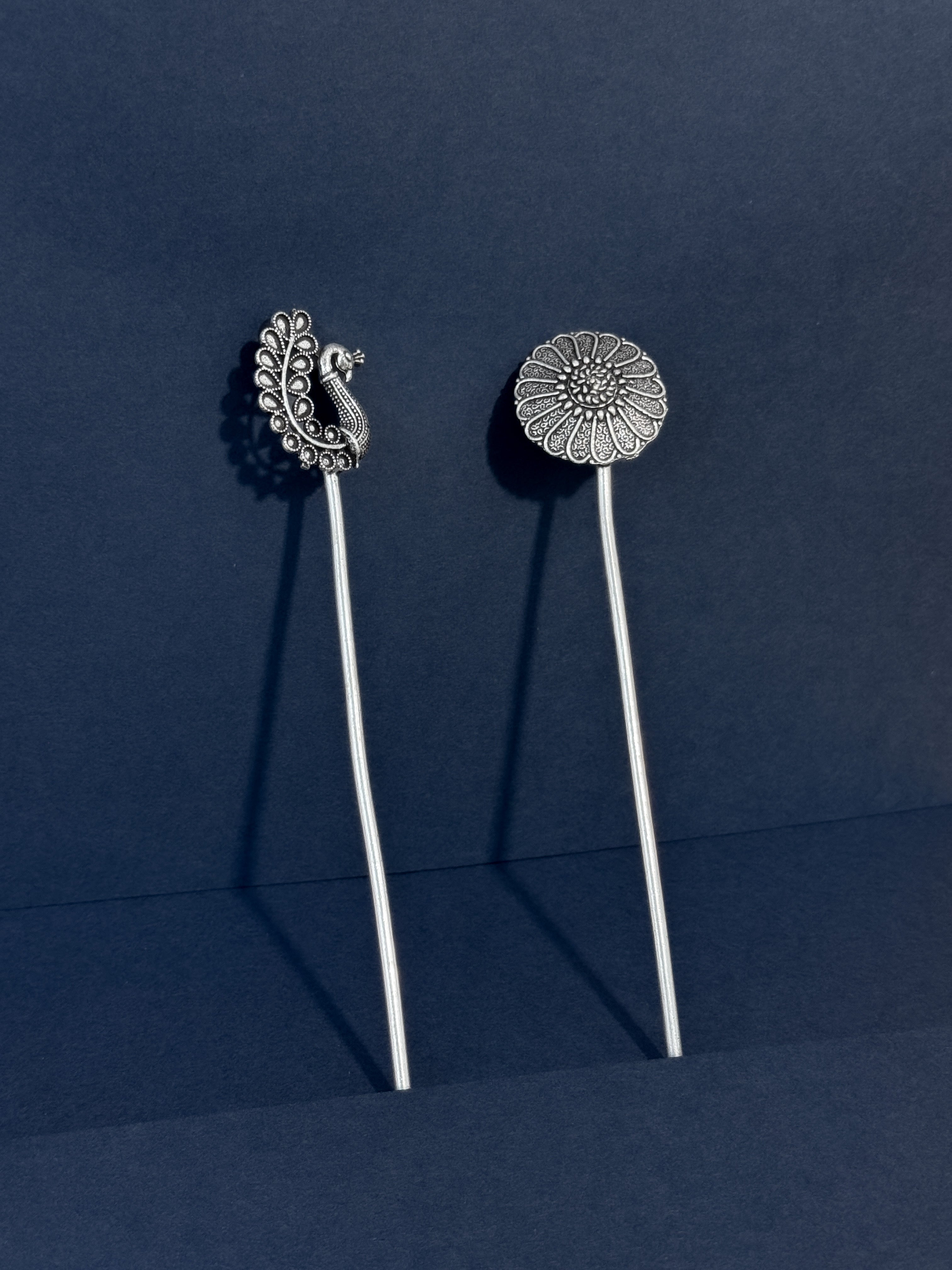 OXIDISED SILVER HAIR STICK COMBO - 1