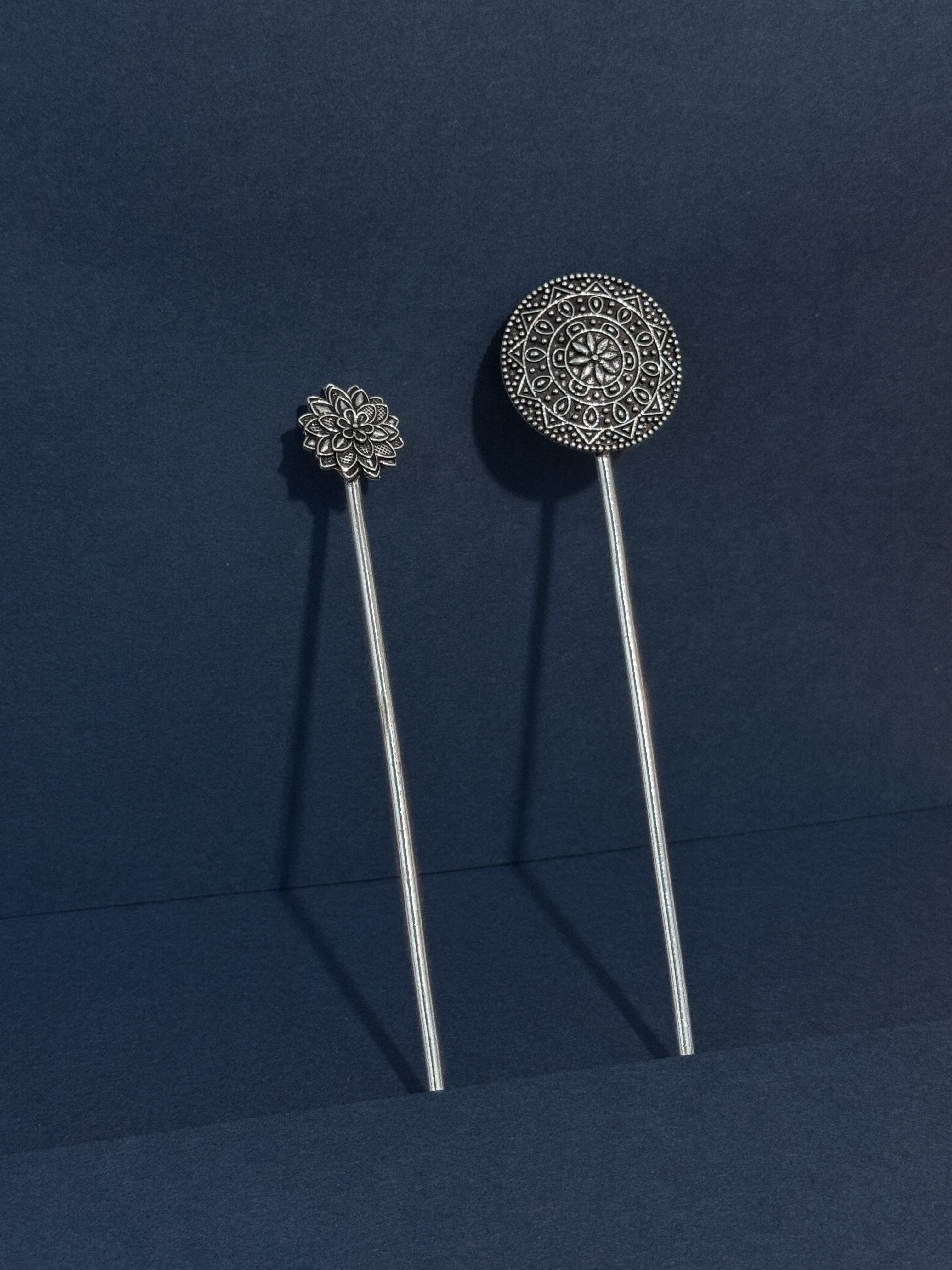 OXIDISED SILVER HAIR STICK COMBO - 2