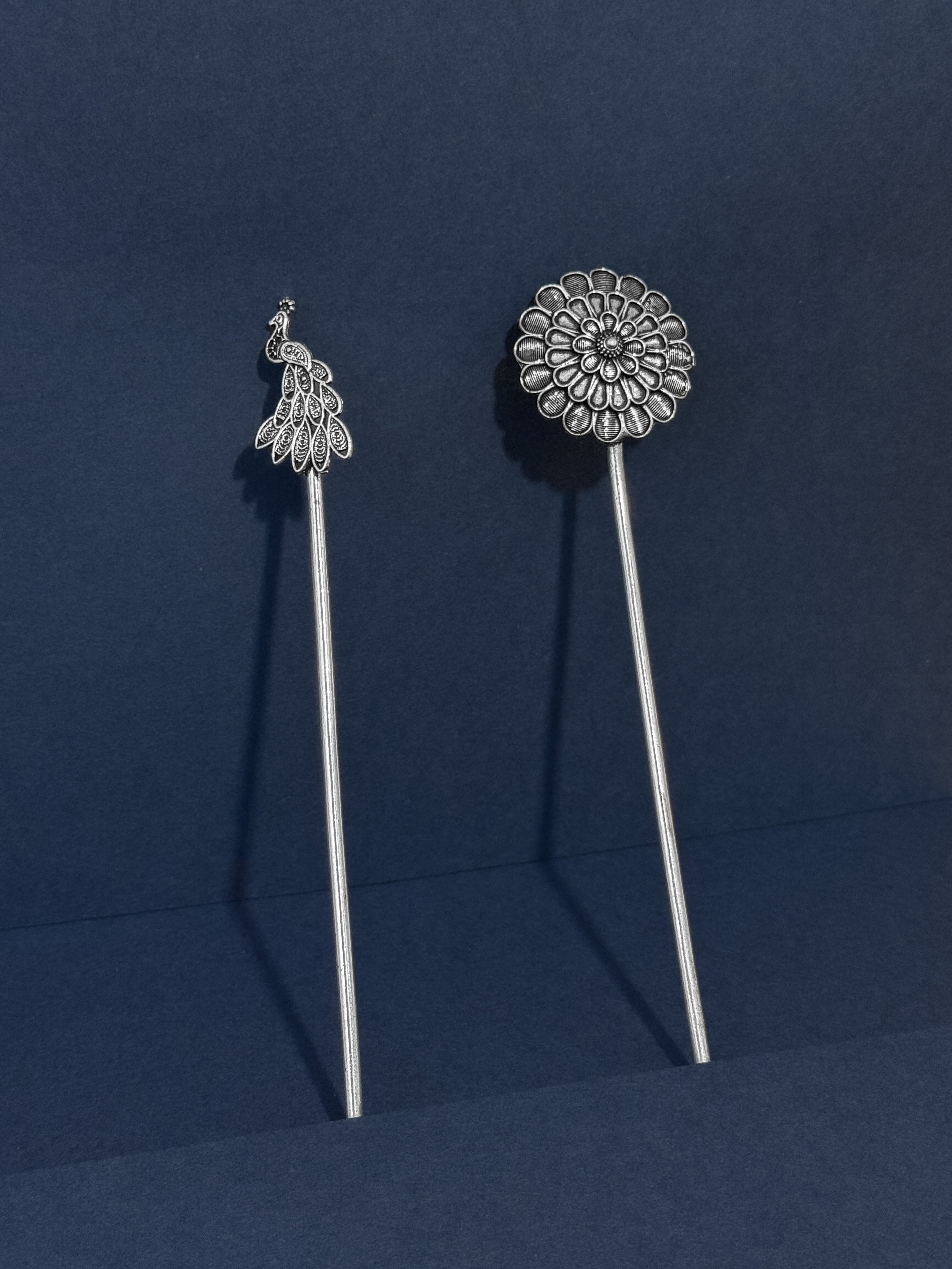OXIDISED SILVER HAIR STICK COMBO - 3