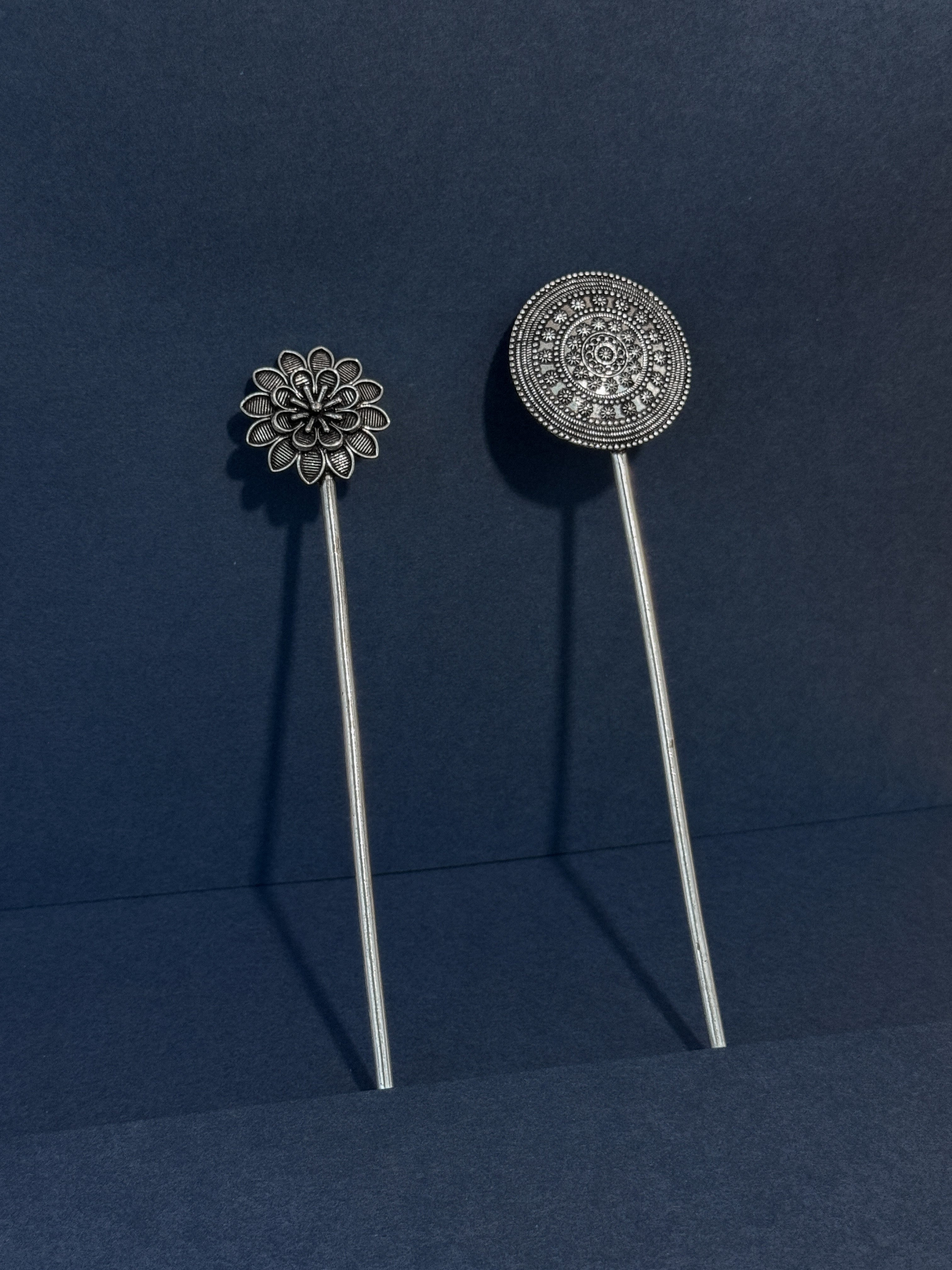 OXIDISED SILVER HAIR STICK COMBO - 4