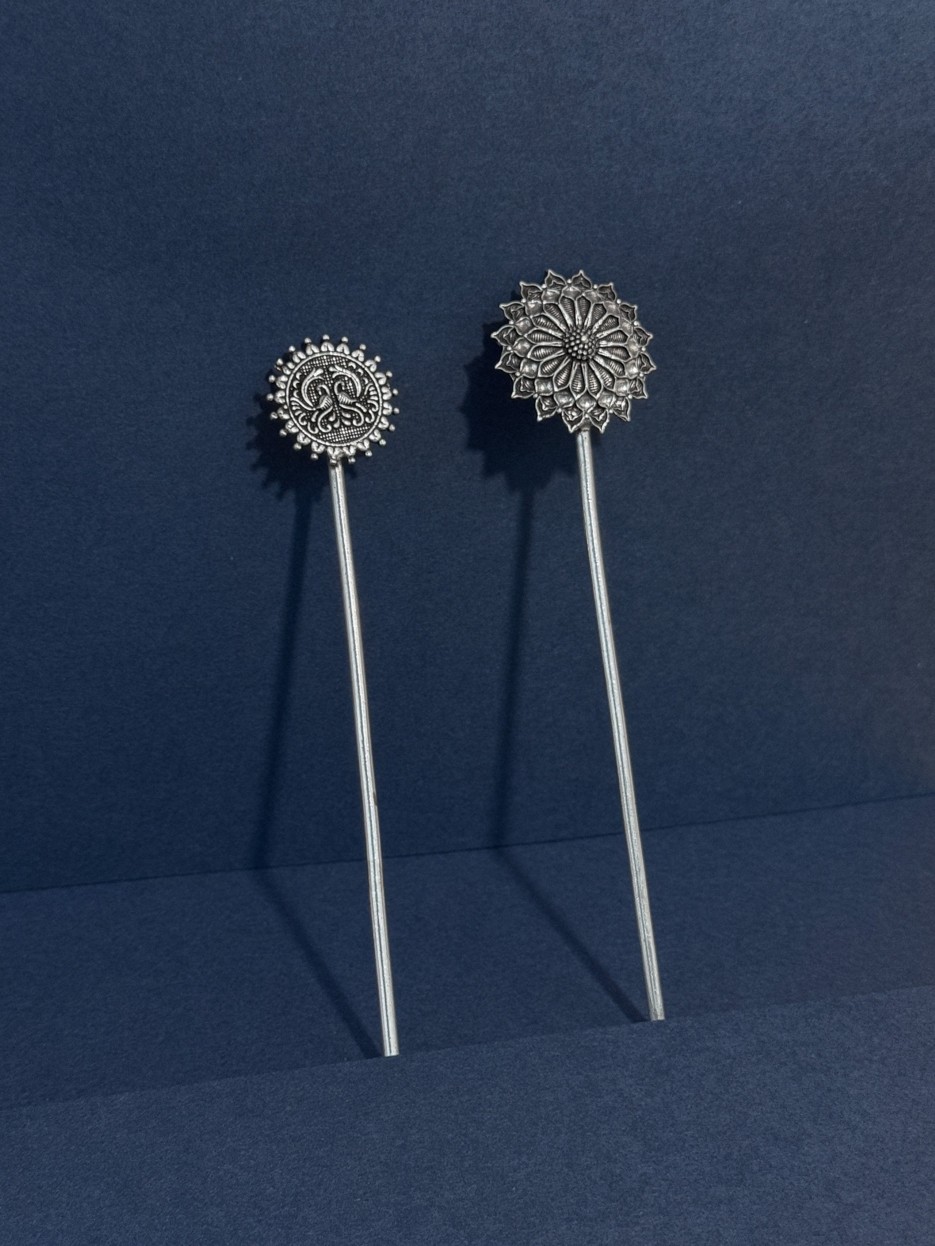 OXIDISED SILVER HAIR STICK COMBO - 5