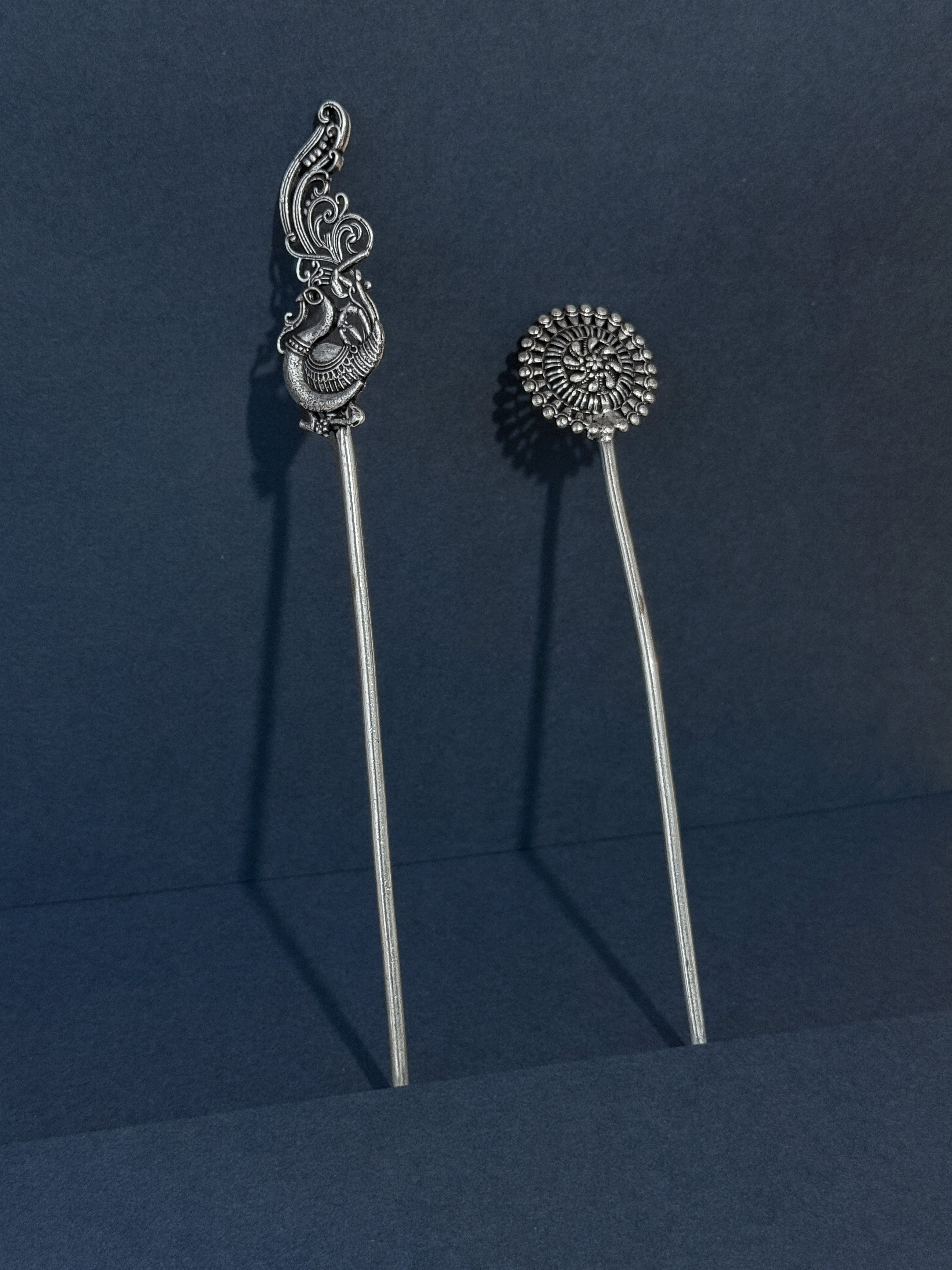 OXIDISED SILVER HAIR STICK COMBO - 6