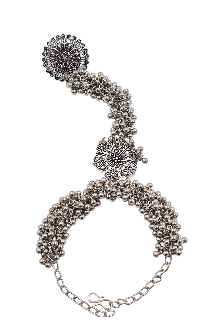Havni Oxidised Silver Ghungroo Finger Ring Bracelet Kada