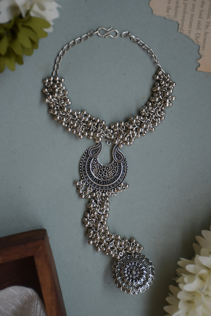 Ruchi Oxidised Silver Ghungroo Finger Ring Bracelet Kada