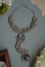 Load image into Gallery viewer, Sanika Oxidised Silver Ghungroo Finger Ring Bracelet Kada