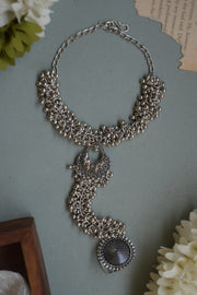 Sanika Oxidised Silver Ghungroo Finger Ring Bracelet Kada